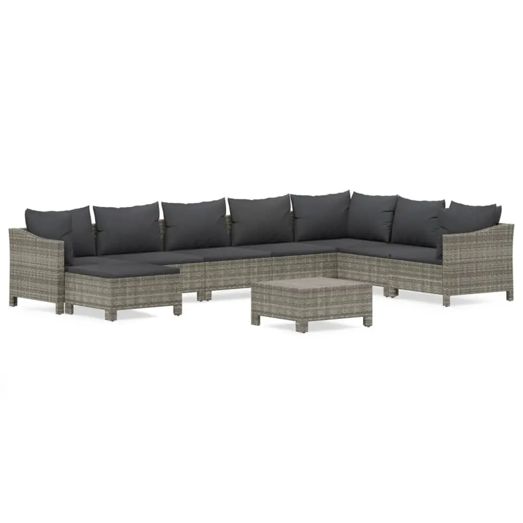 Garden Lounge Set 9 Piece Outdoor Furniture Grey Poly Rattan Modular Sofa