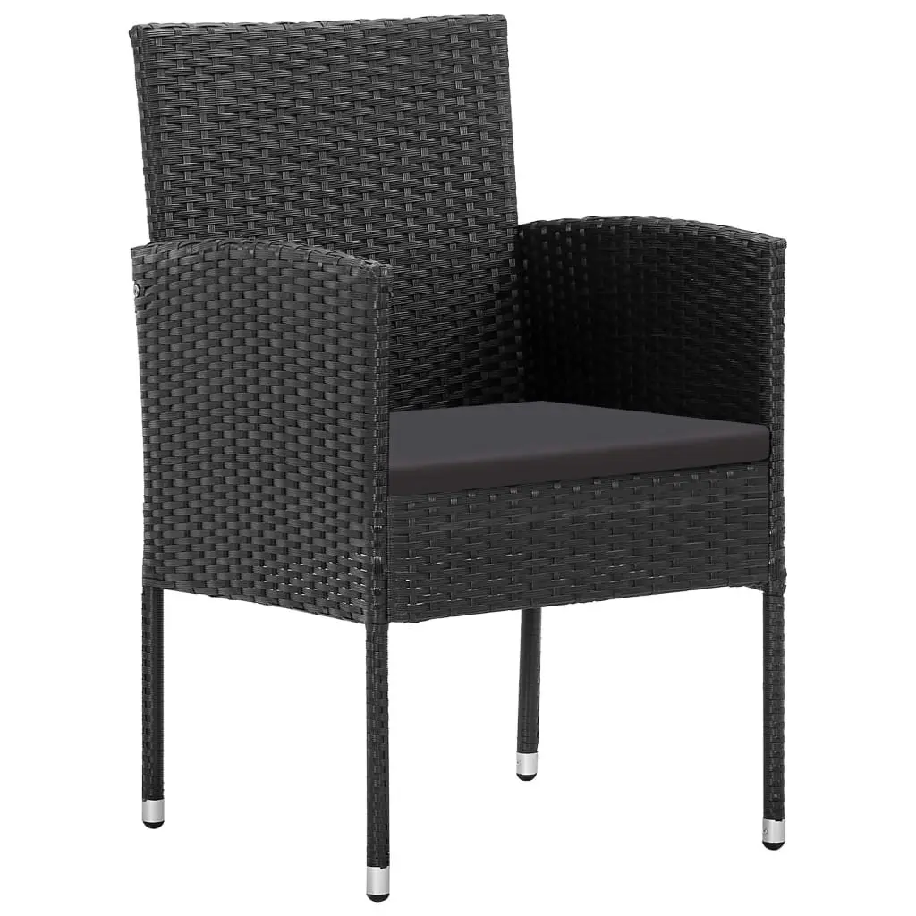 Outdoor Garden Chairs with Cushions 2 pcs Black Poly Rattan Seating Set