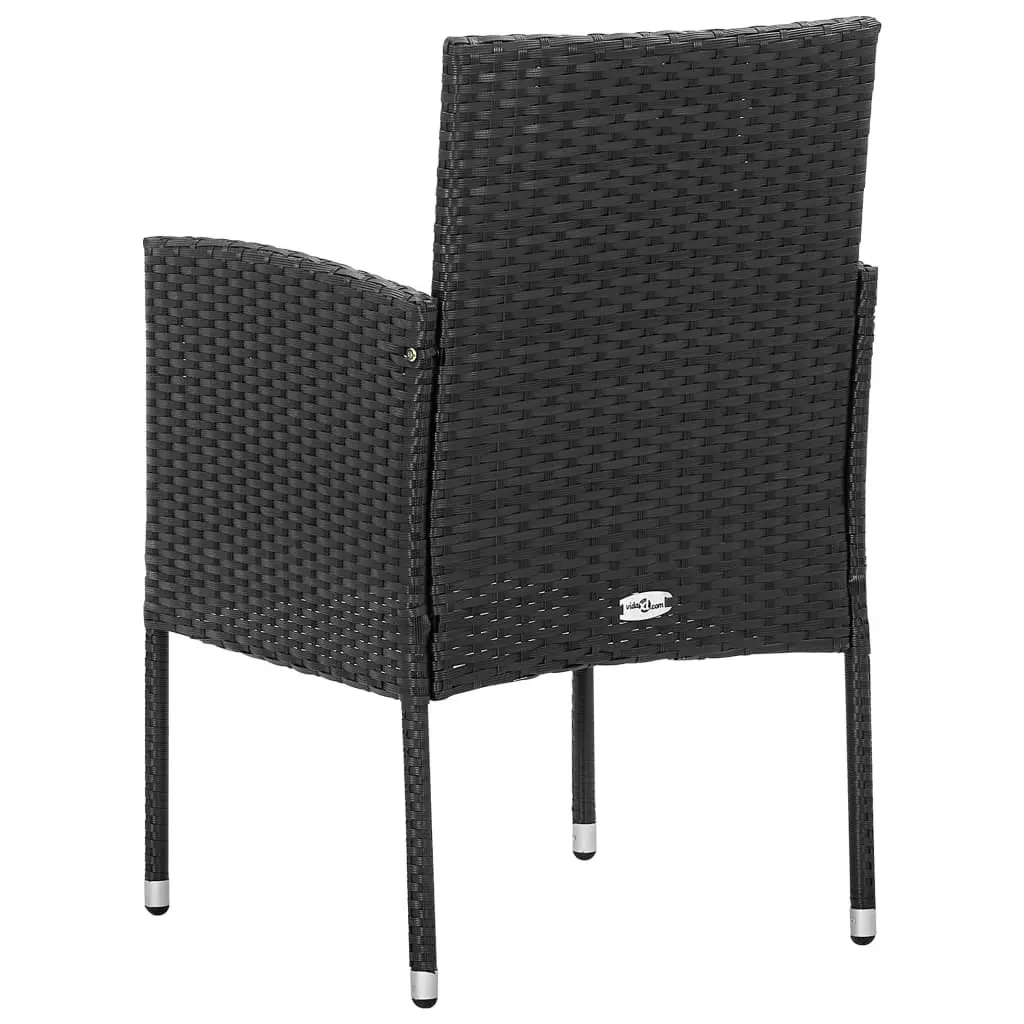 Outdoor Garden Chairs with Cushions 2 pcs Black Poly Rattan Seating Set