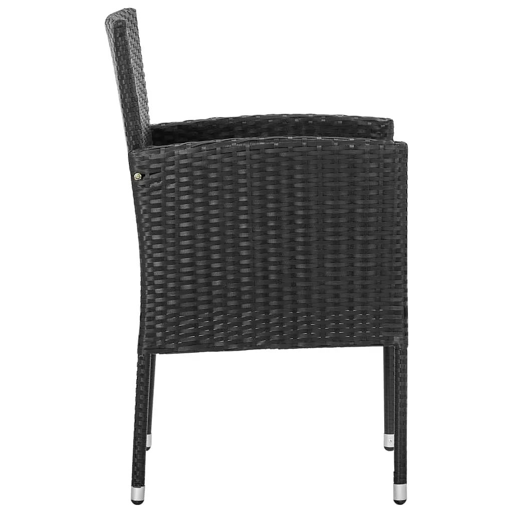 Outdoor Garden Chairs with Cushions 2 pcs Black Poly Rattan Seating Set