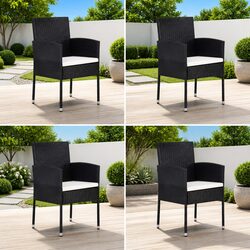 Outdoor Garden Chairs Set 4 pcs Black Poly Rattan with Cream Cushions Patio
