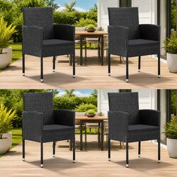 Friendly Black Rattan Outdoor Chairs Set of 4 with Cushions