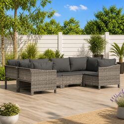 Garden Lounge Set 6 Piece Grey Outdoor Furniture with Cushions Patio Seating