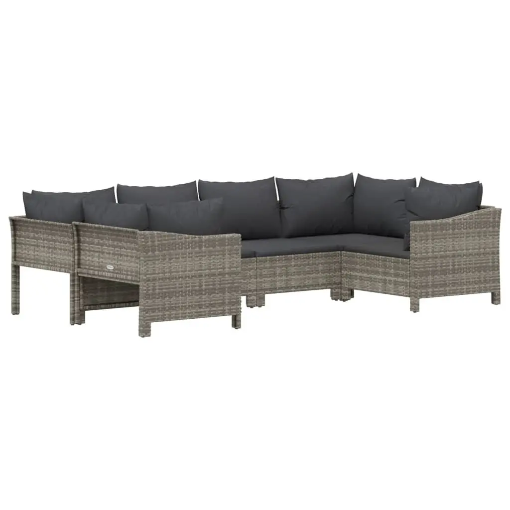 Garden Lounge Set 6 Piece Grey Outdoor Furniture with Cushions Patio Seating