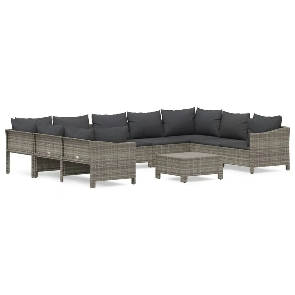 Garden Lounge Set 10 Pieces Outdoor Furniture Grey Poly Rattan Cushions Modular