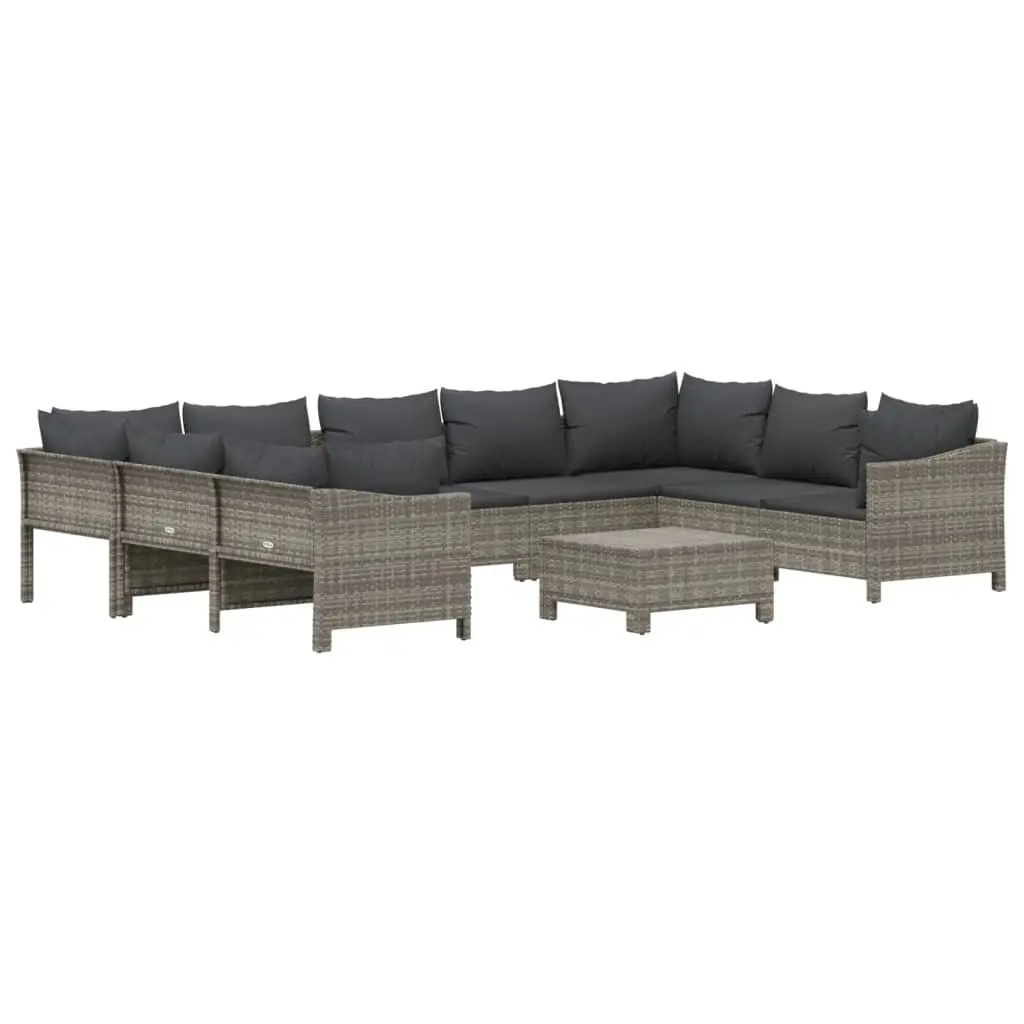 Garden Lounge Set 10 Pieces Outdoor Furniture Grey Poly Rattan Cushions Modular