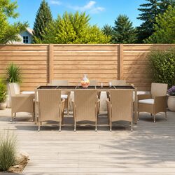 Friendly 9 Piece Beige Garden Dining Set for Outdoor Fun