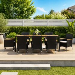 Chic 9-Piece Black Rattan Outdoor Dining Furniture Set
