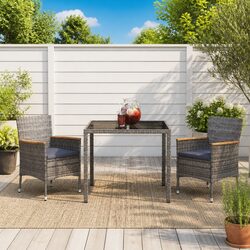 3 Piece Outdoor Dining Set Grey Poly Rattan Garden Furniture with Cushions