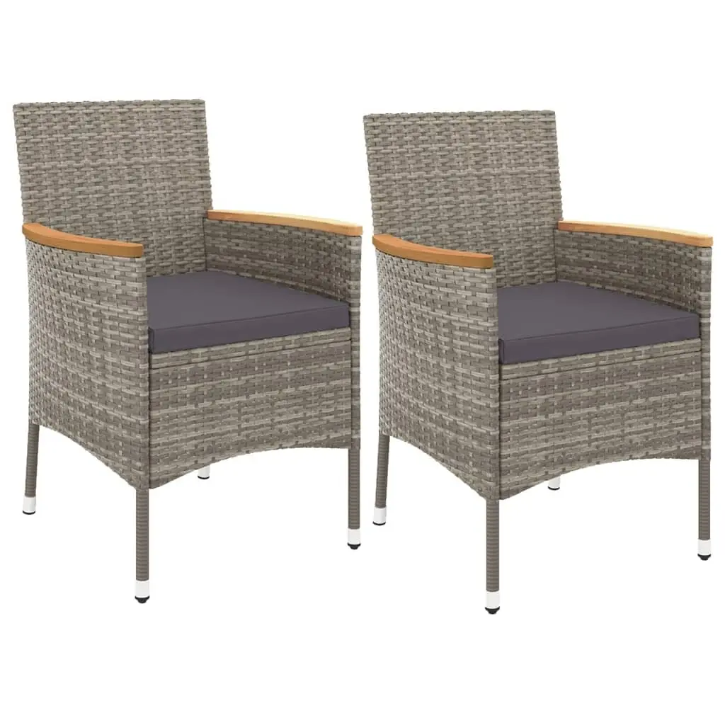 3 Piece Outdoor Dining Set Grey Poly Rattan Garden Furniture with Cushions