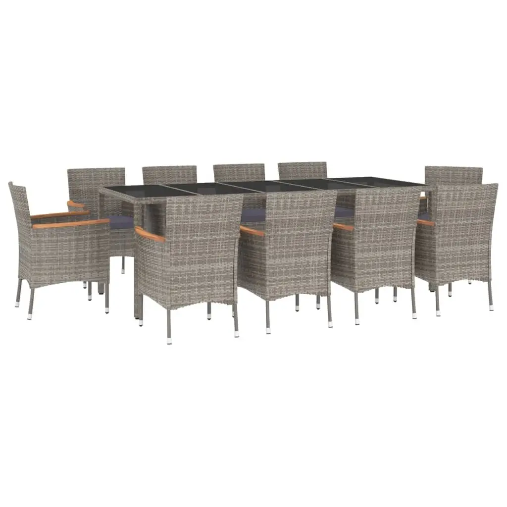 Outdoor Dining Set Grey Poly Rattan 11 Piece Garden Furniture with Cushions
