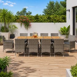 Garden Dining Set 11 Piece Outdoor Furniture Grey Poly Rattan with Cushions