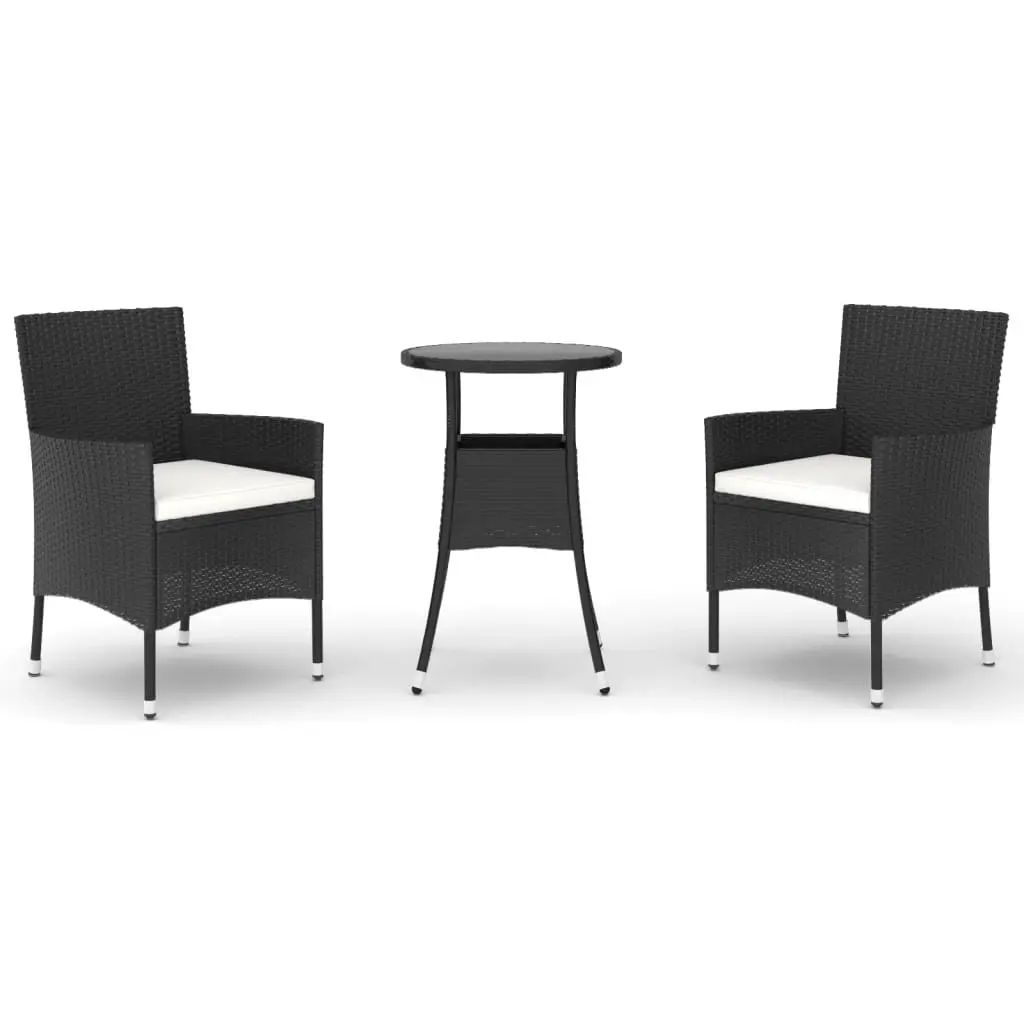 Garden Bistro Set 3 Piece Outdoor Furniture Black Poly Rattan Chairs Table