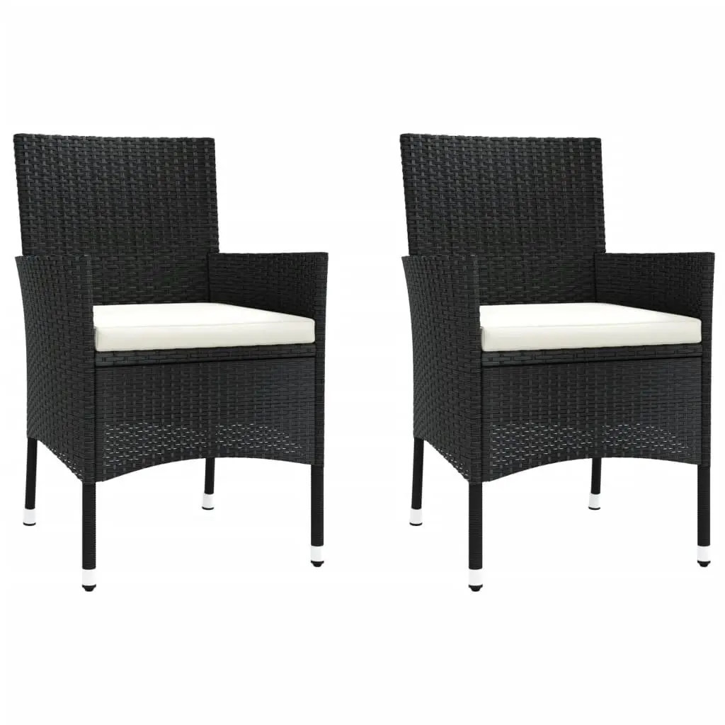 Garden Bistro Set 3 Piece Outdoor Furniture Black Poly Rattan Chairs Table