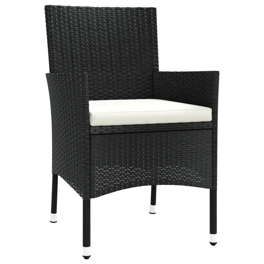 Garden Bistro Set 3 Piece Outdoor Furniture Black Poly Rattan Chairs Table