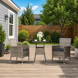 Friendly 3 Piece Garden Bistro Set in Grey with Cushions