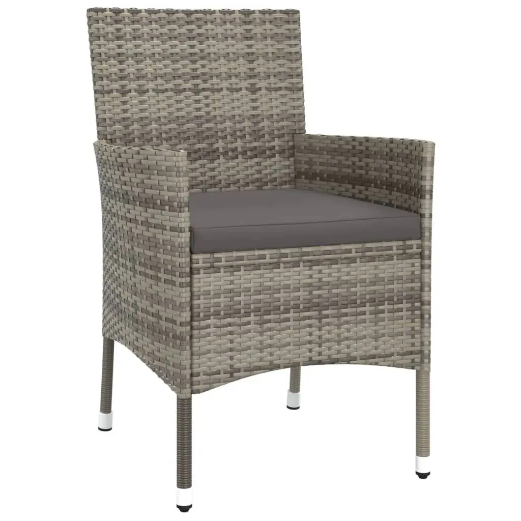 3 Piece Garden Bistro Set Grey Outdoor Furniture with Cushions