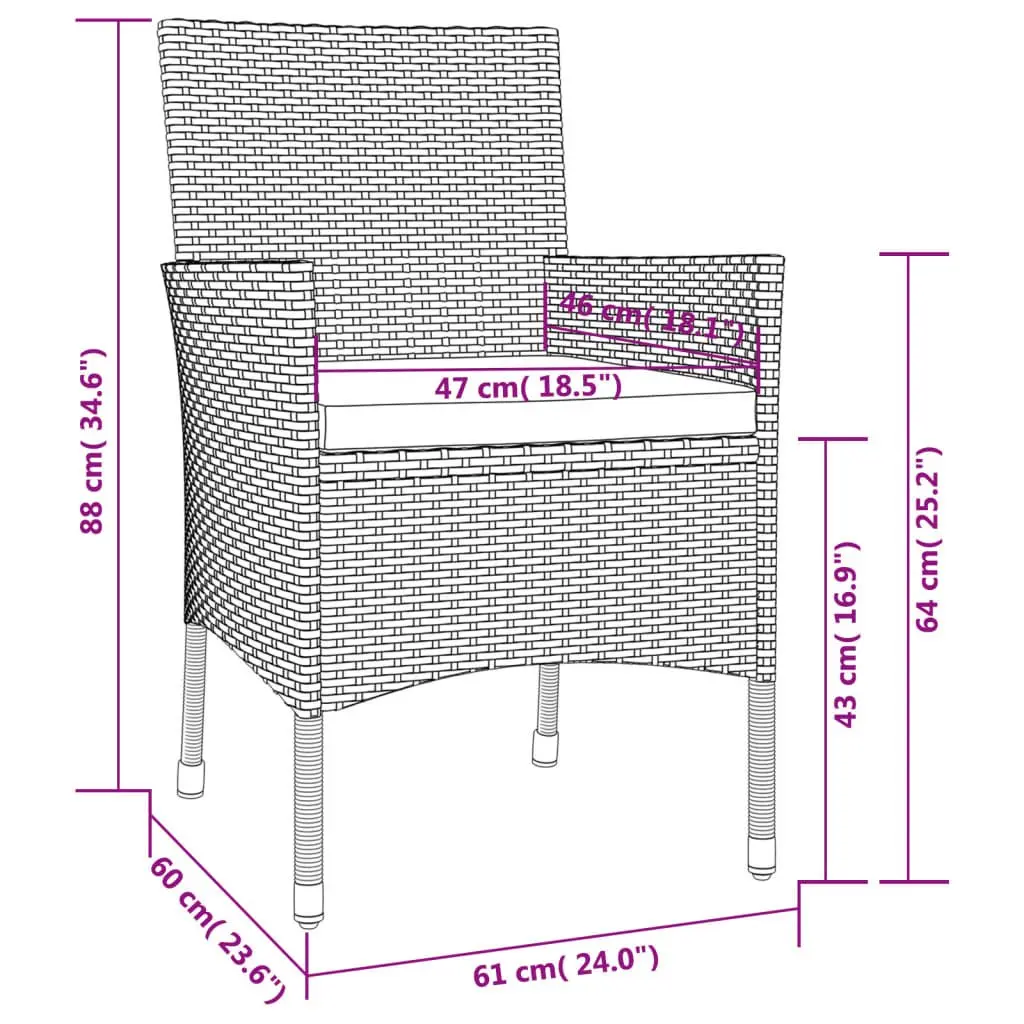 3 Piece Garden Bistro Set Grey Outdoor Furniture with Cushions