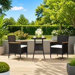 3 Piece Garden Bistro Set Outdoor Furniture with Cushions Black Poly Rattan