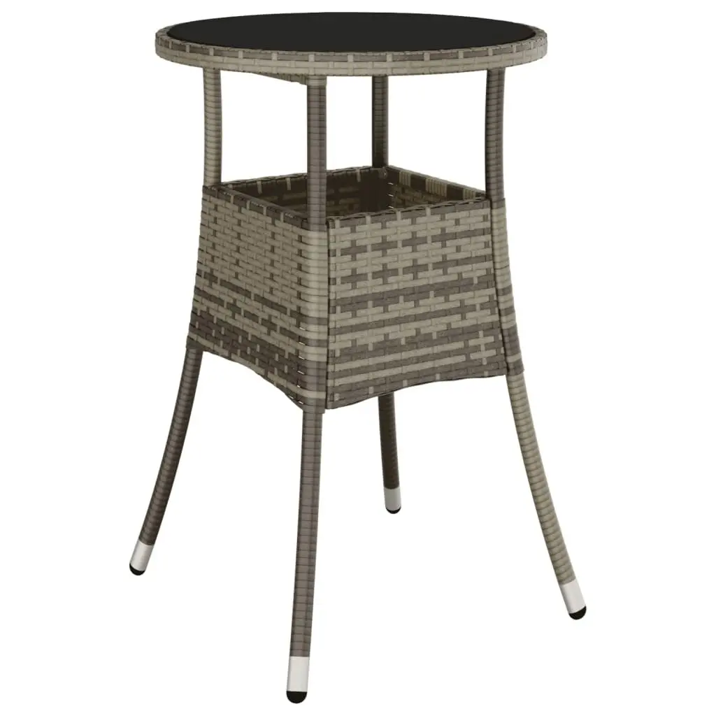 Garden Bistro Set 3 Piece Grey Poly Rattan Chairs Table Cushions Outdoor