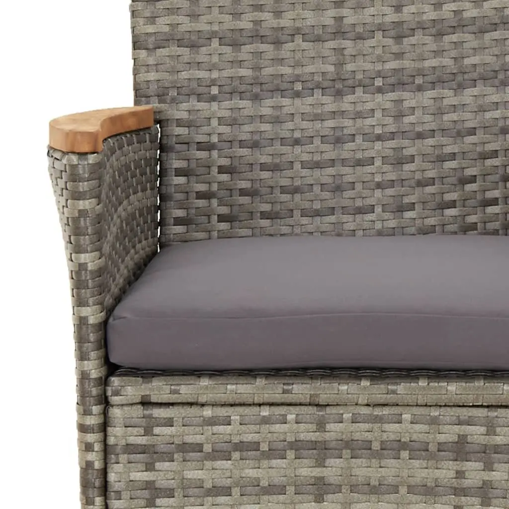 Garden Bistro Set 3 Piece Grey Poly Rattan Chairs Table Cushions Outdoor