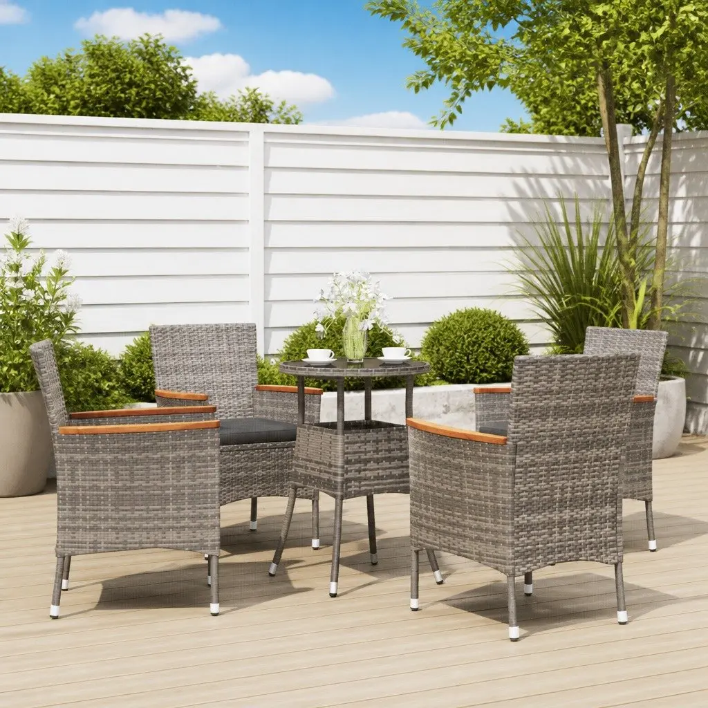 5 Piece Garden Bistro Set Grey Cushions Outdoor Furniture Poly Rattan