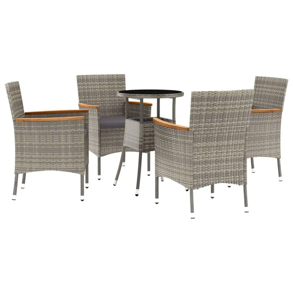 5 Piece Garden Bistro Set Grey Cushions Outdoor Furniture Poly Rattan