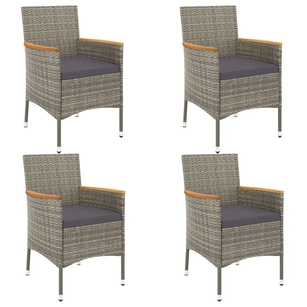 5 Piece Garden Bistro Set Grey Cushions Outdoor Furniture Poly Rattan