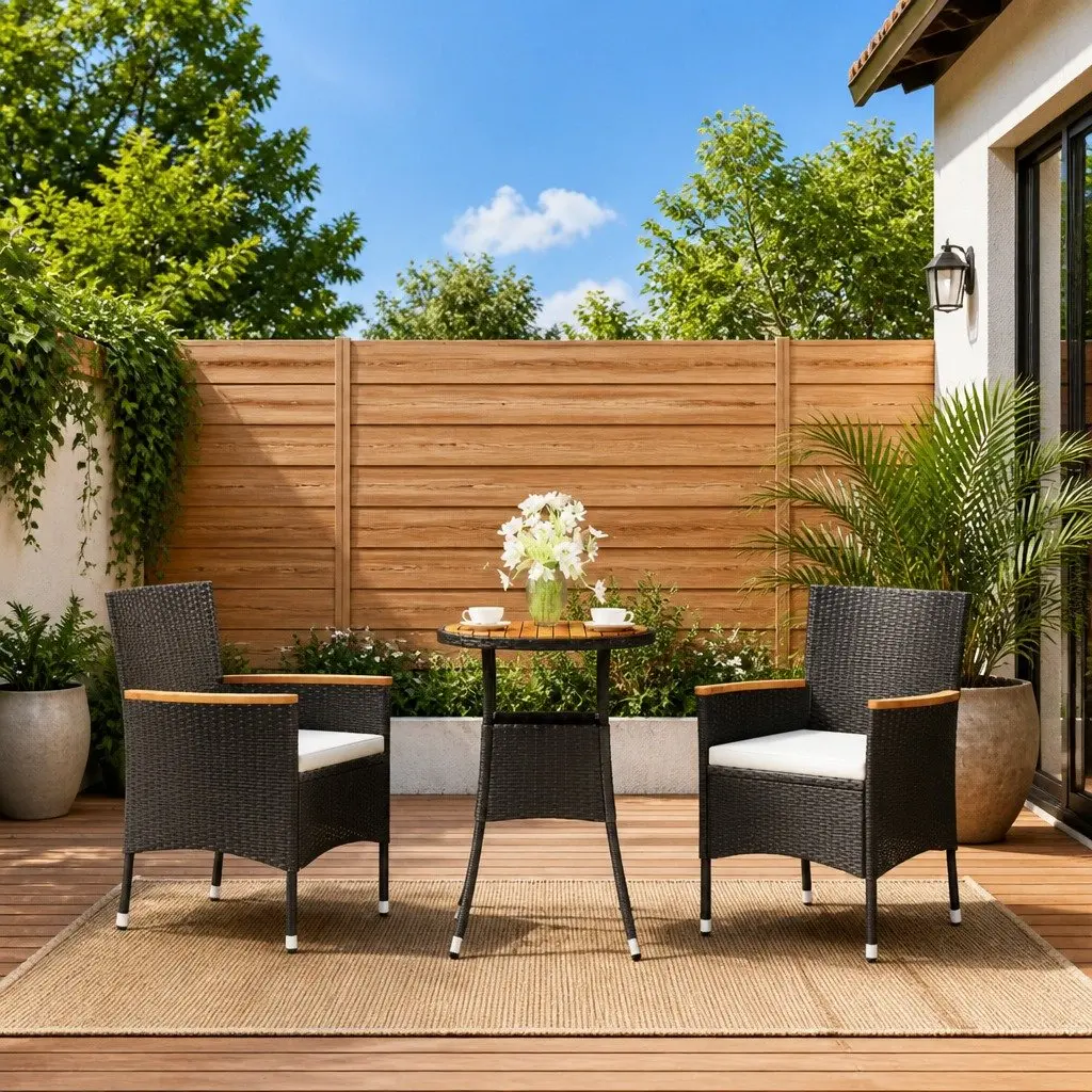 Bistro Set 3 Piece Outdoor Furniture Black Poly Rattan with Cushions