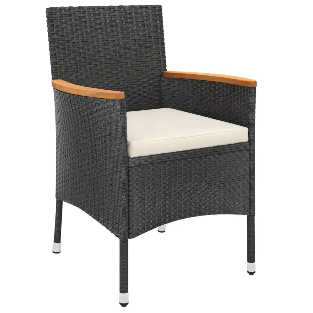 Bistro Set 3 Piece Outdoor Furniture Black Poly Rattan with Cushions