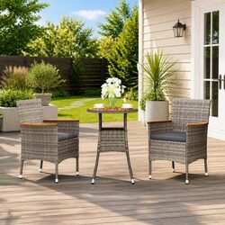 Garden Bistro Set 3 Piece Grey Poly Rattan Outdoor Furniture with Cushions