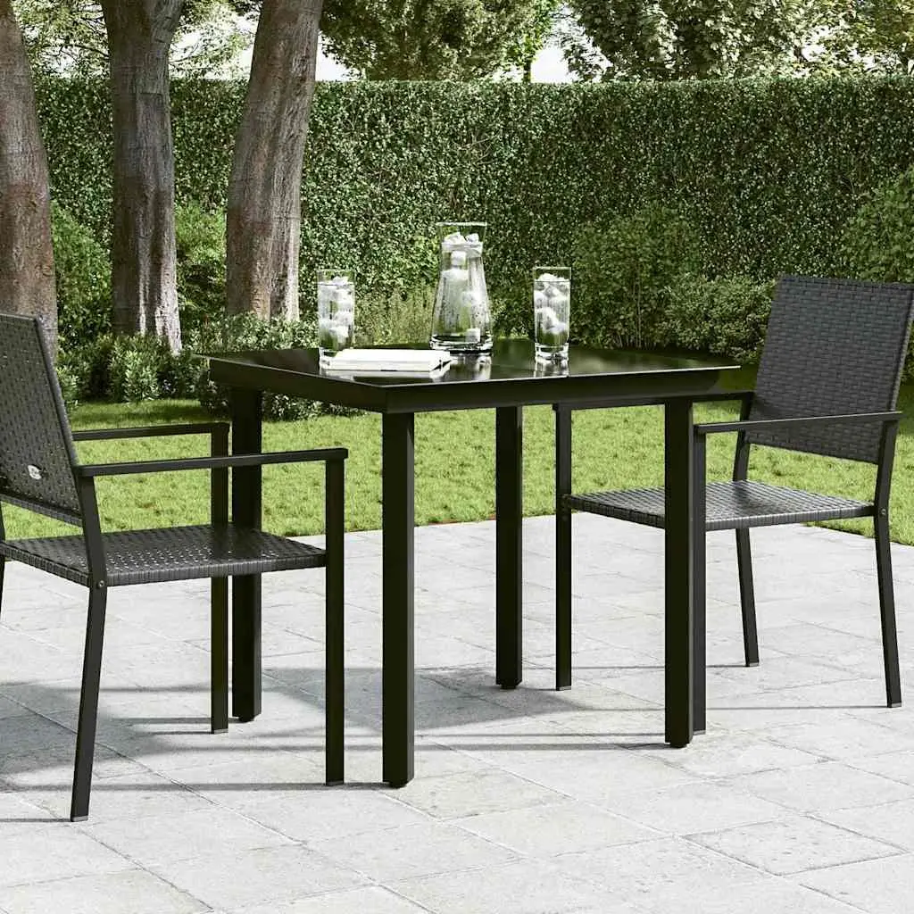 Garden Dining Table Black Steel Frame Glass Top 80x80x74 cm
