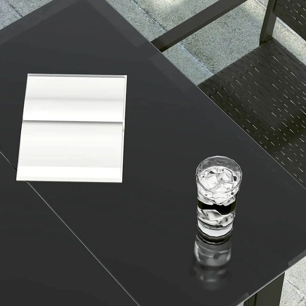 Garden Dining Table Black Steel Frame Glass Top 80x80x74 cm