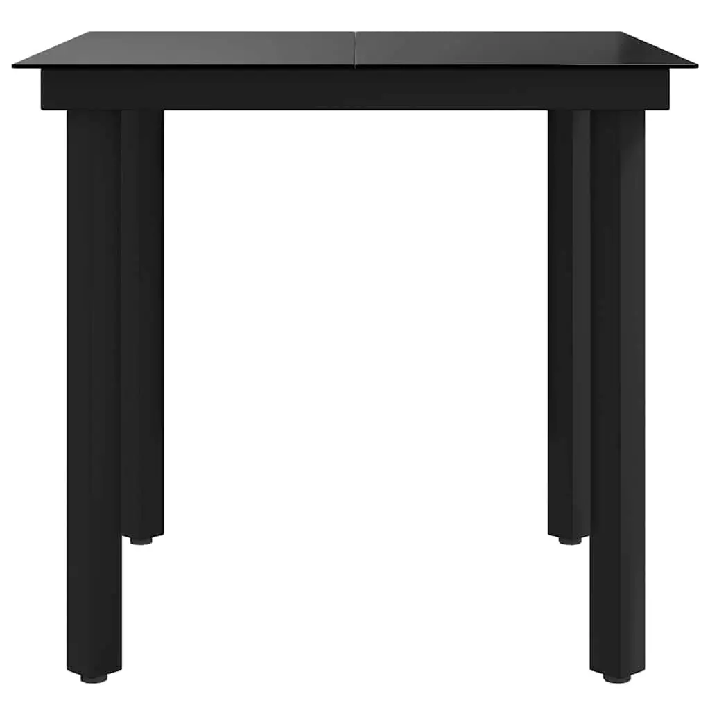 Garden Dining Table Black Steel Frame Glass Top 80x80x74 cm