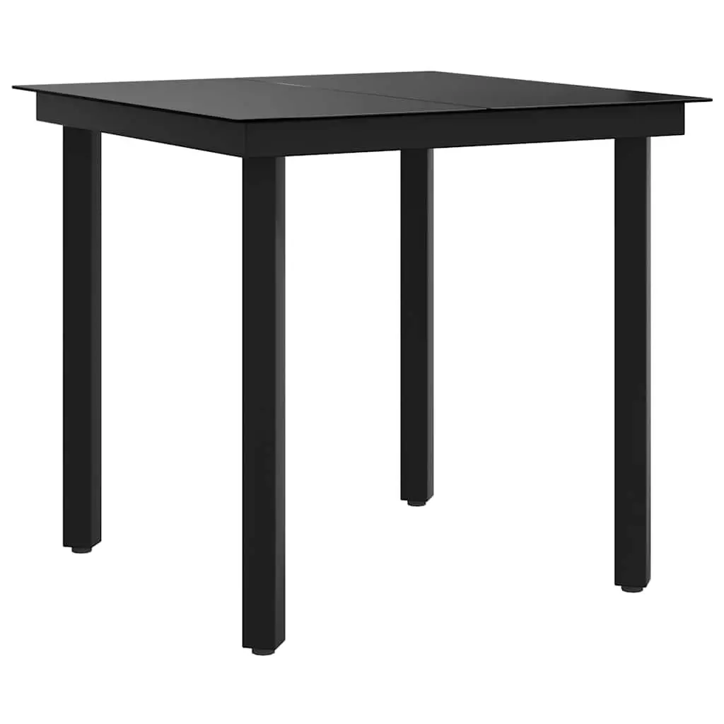 Garden Dining Table Black Steel Frame Glass Top 80x80x74 cm