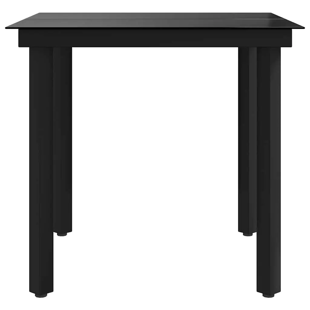 Garden Dining Table Black Steel Frame Glass Top 80x80x74 cm