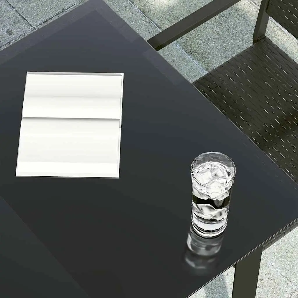 Garden Dining Table Black Outdoor Patio Furniture Steel Frame Glass Top 140x70cm