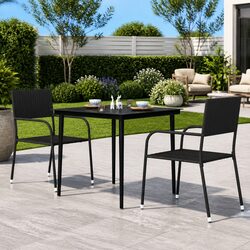 Garden Dining Table Black Outdoor Furniture Steel Frame Glass Top Patio Balcony