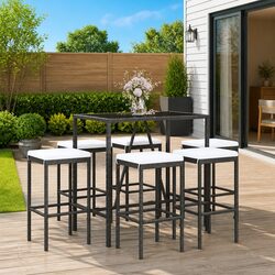 Friendly 7 Piece Garden Bar Set with Cushions in Black Rattan