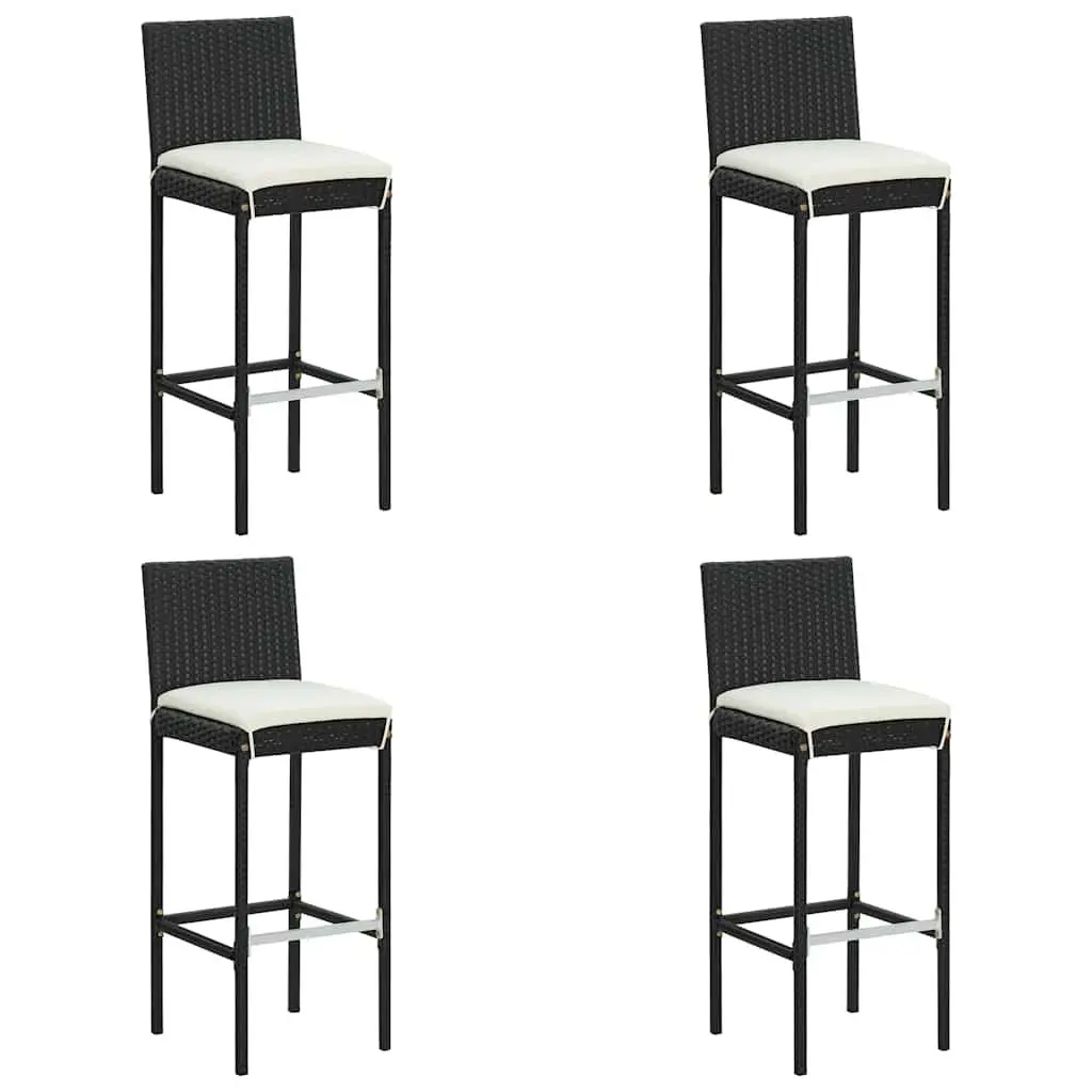 Outdoor Bar Set 5 Piece Black Poly Rattan with Cushions Patio Furniture