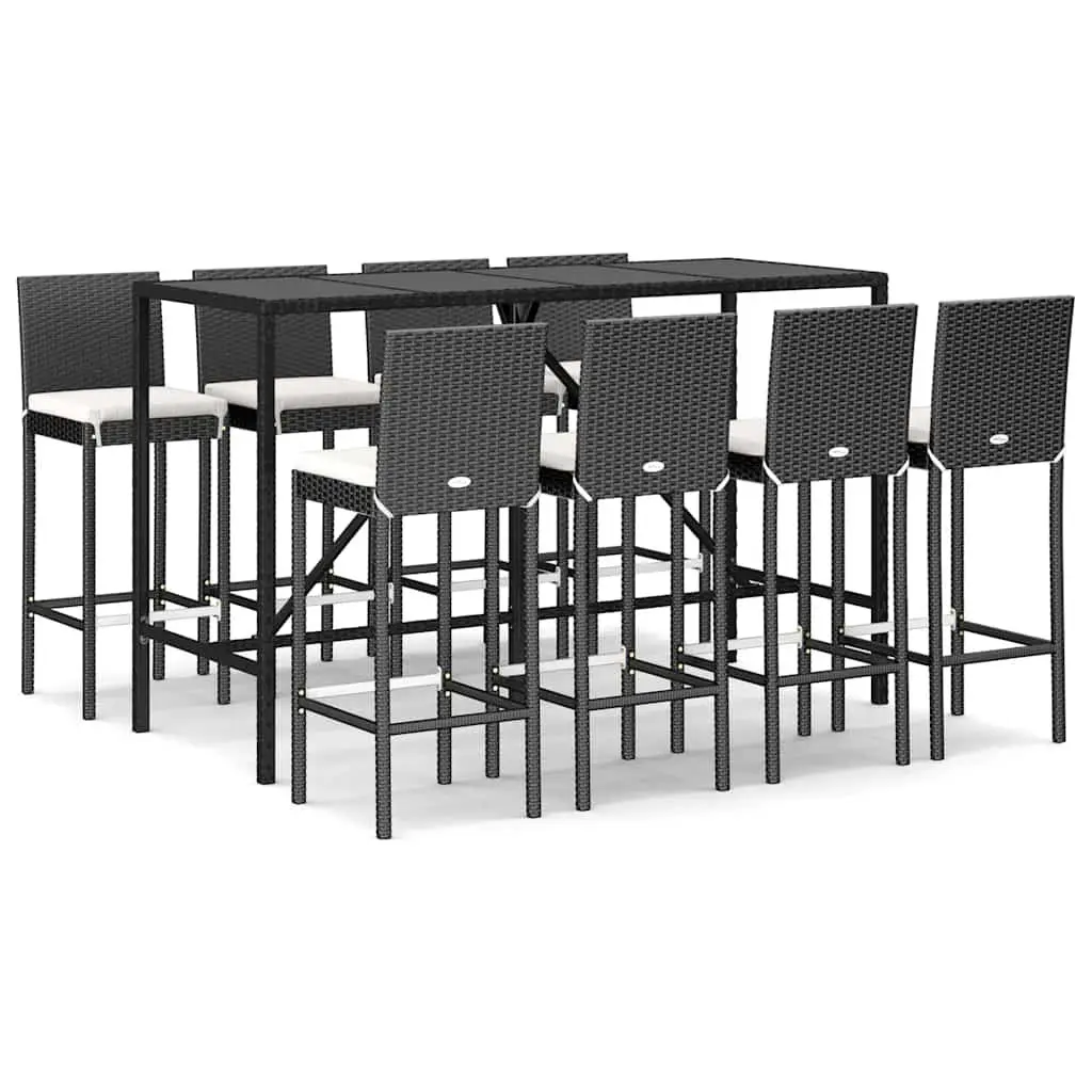Patio Furniture Set 9 Piece Weather Resistant Black PE Rattan Outdoor Bar with Cushions