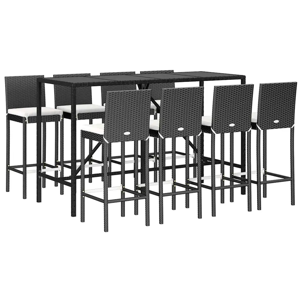 Patio Furniture Set 9 Piece Weather Resistant Black PE Rattan Outdoor Bar with Cushions