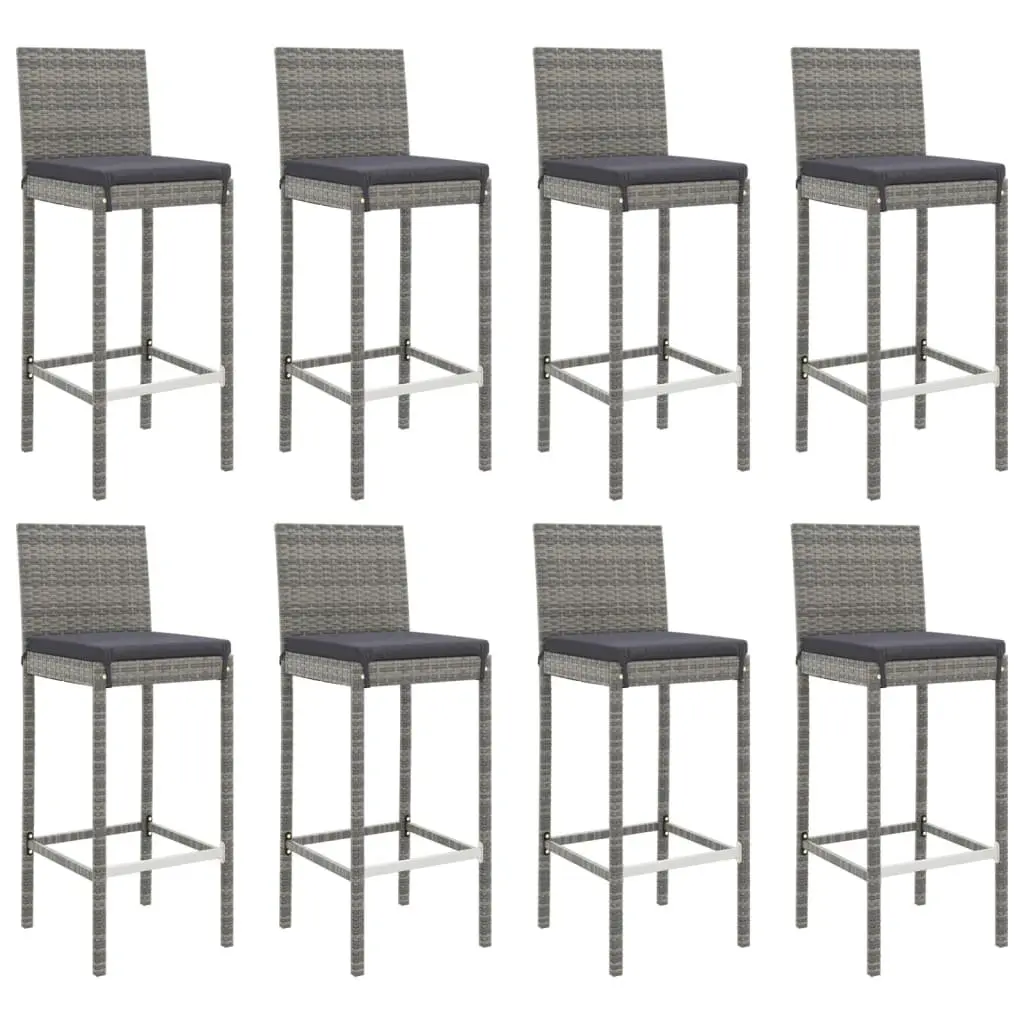 Outdoor Bar Set Grey Poly Rattan 9 Piece Garden Patio Furniture with Cushions