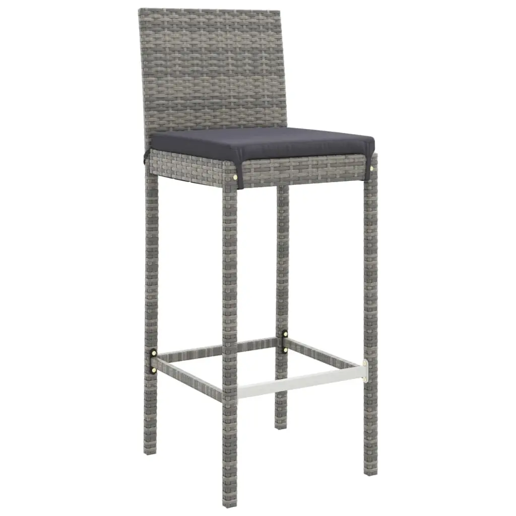 Outdoor Bar Set Grey Poly Rattan 9 Piece Garden Patio Furniture with Cushions