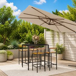 5 Piece Garden Bar Set Outdoor Patio Furniture Black Poly Rattan Wood Chairs