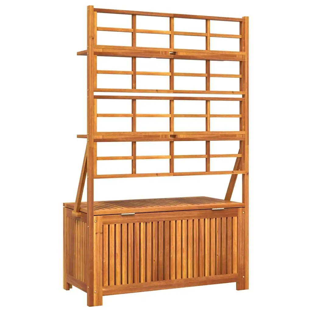 Outdoor Storage Box with Trellis Brown Solid Wood Garden Tool Chest Planter Box