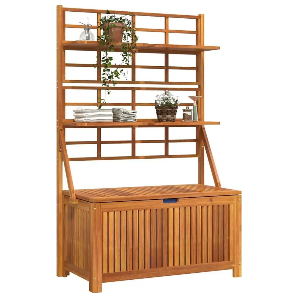 Outdoor Storage Box with Trellis Brown Solid Wood Garden Tool Chest Planter Box