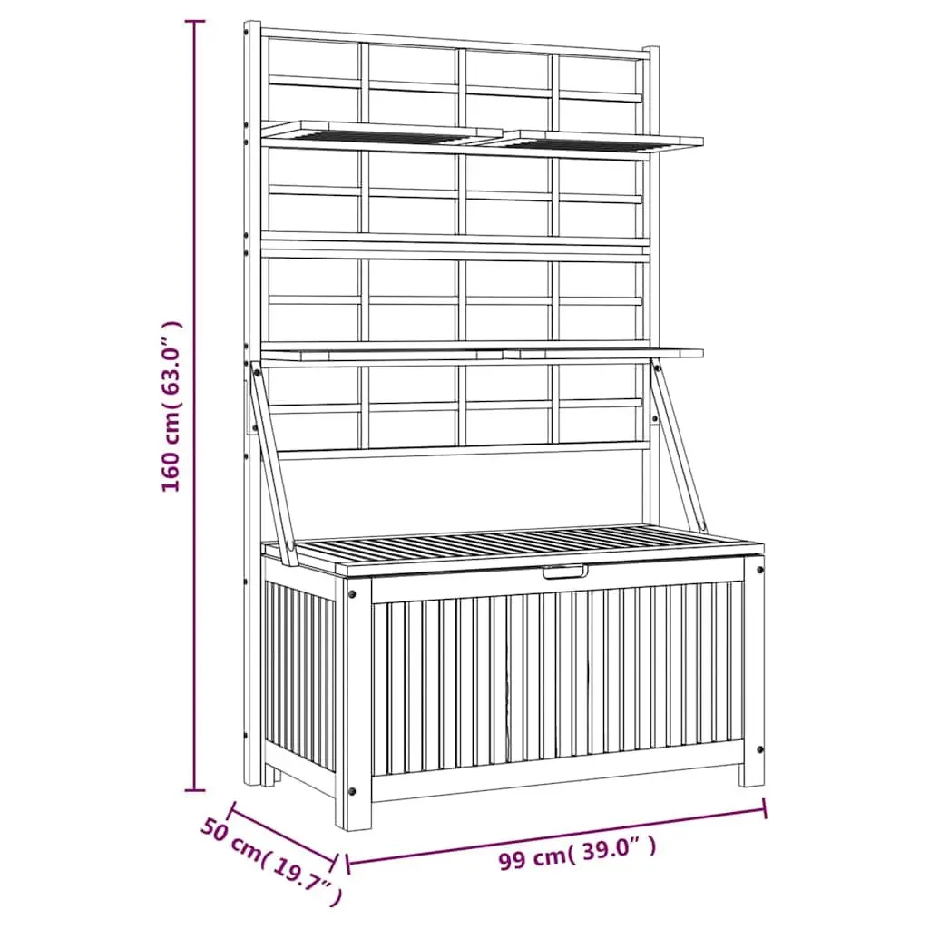 Outdoor Storage Box with Trellis Brown Solid Wood Garden Tool Chest Planter Box
