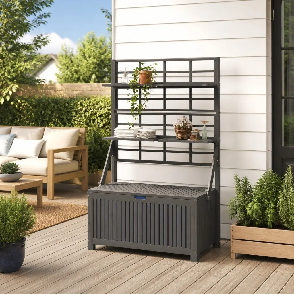 Outdoor Storage Box with Trellis Grey 99x50x160cm Solid Wood
