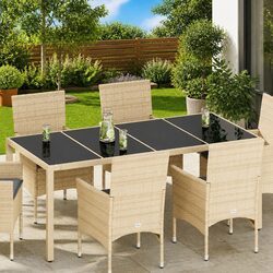 Glass Table Top 4 Piece Set Black Tempered Rectangular Outdoor Indoor Dining
